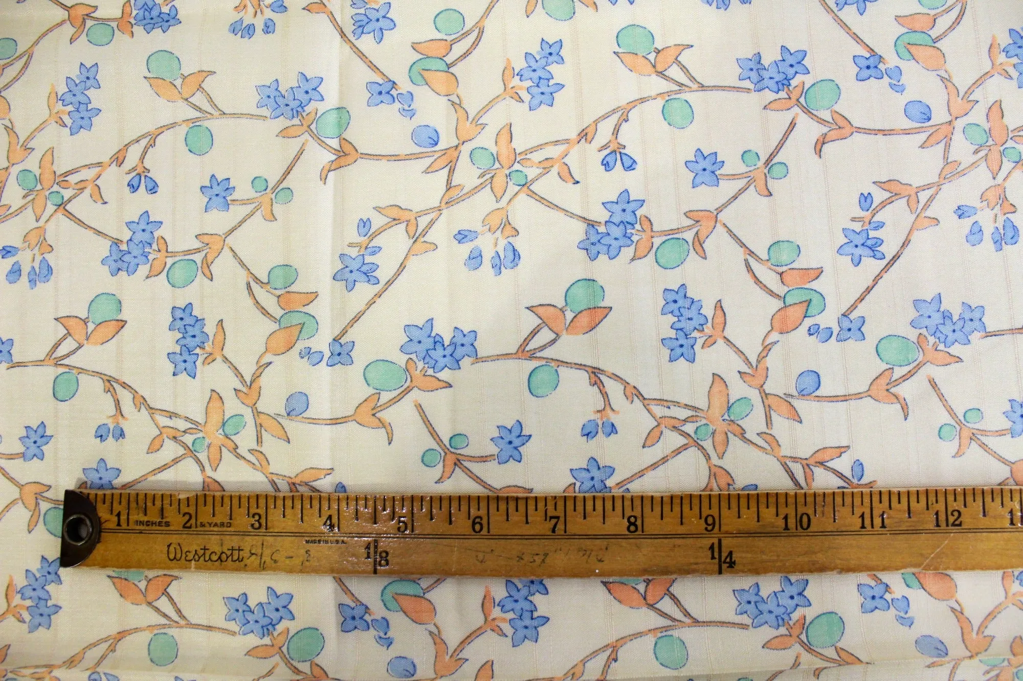 1920s Peach Blue Floral Print Cotton Fabric, 5 Yards