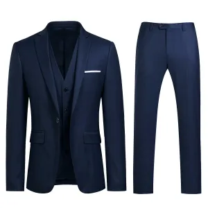 3-Piece Slim Fit One Button Fashion Navy Suit