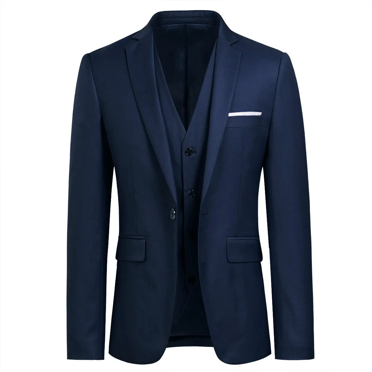 3-Piece Slim Fit One Button Fashion Navy Suit