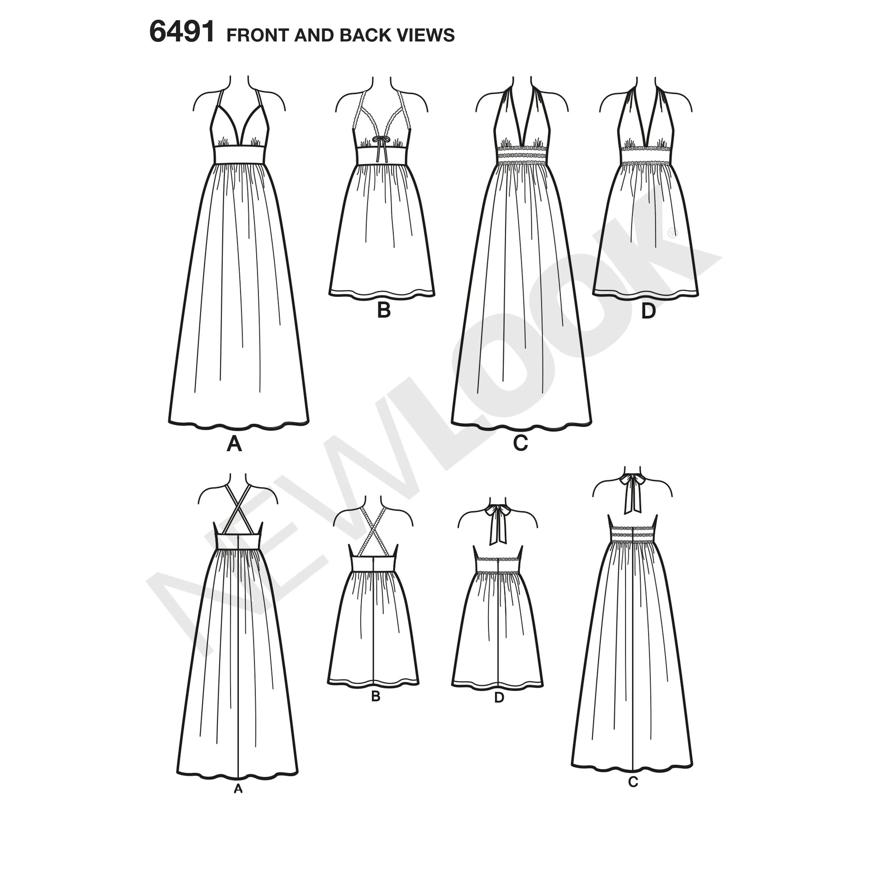 6491 New Look Pattern 6491 Misses Dresses in two Lengths with Bodice Variations