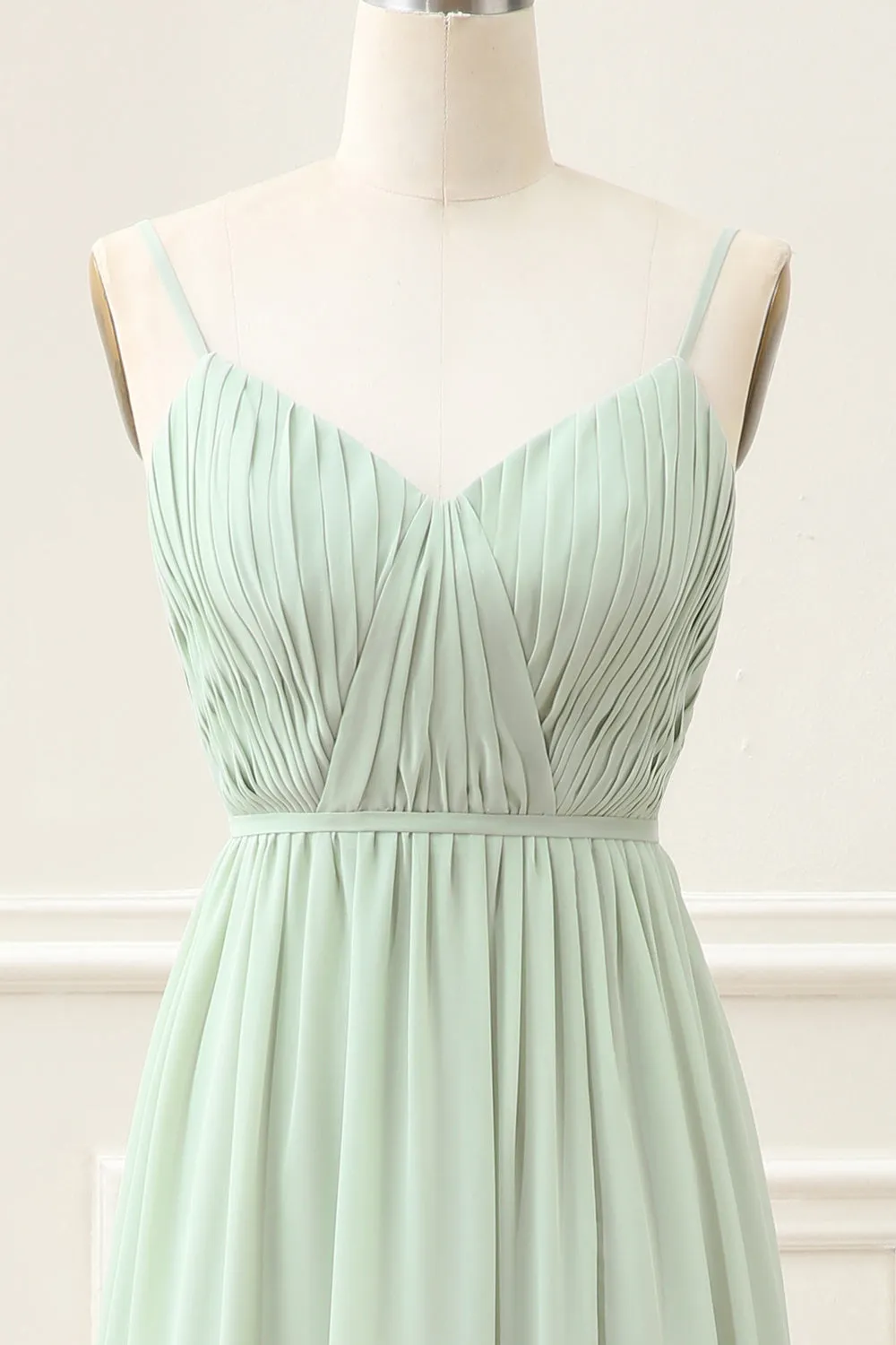 A Line Dusty Sage Chiffon Spaghetti Straps Maxi Dress with Slit