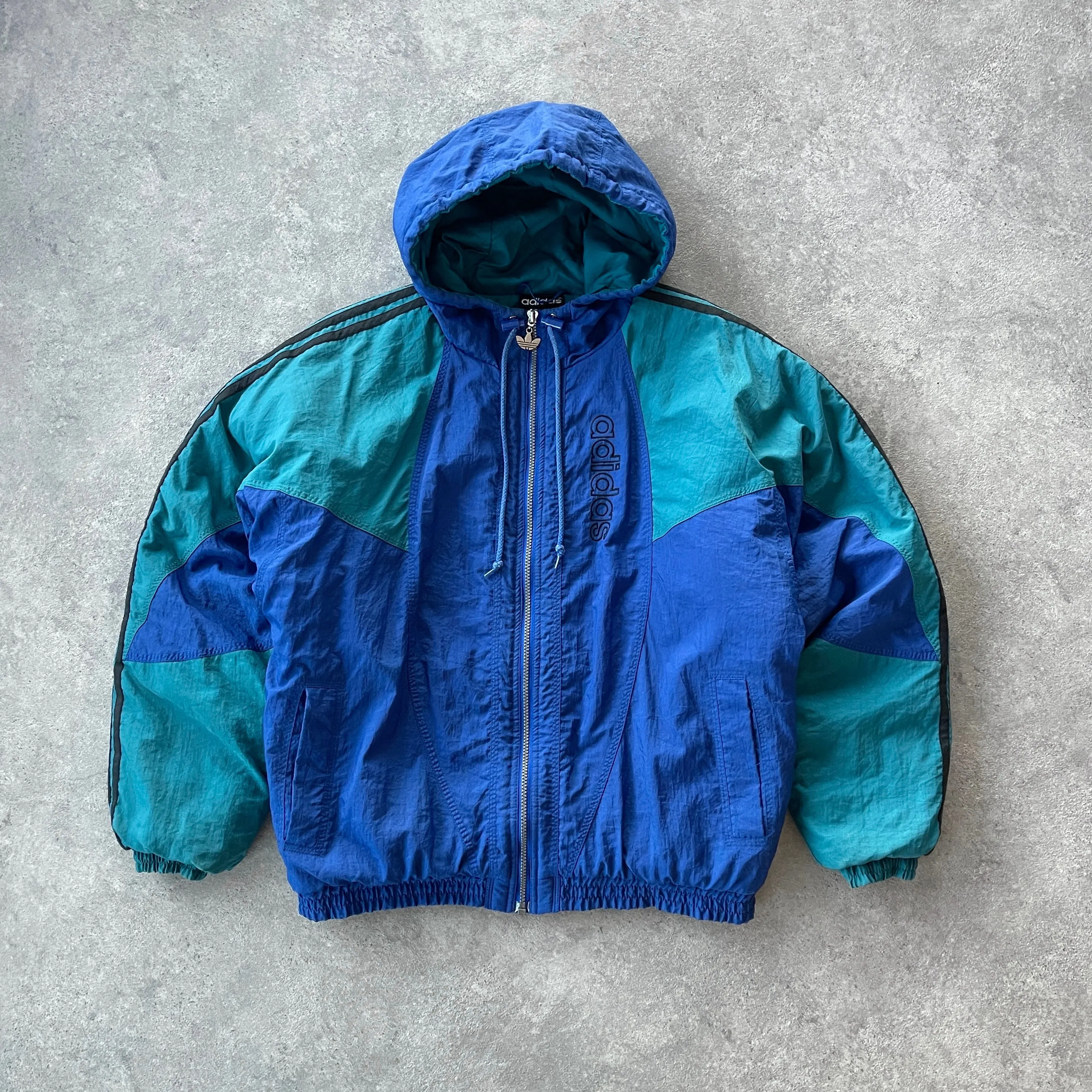 Adidas 1990s padded spellout bomber jacket (M)