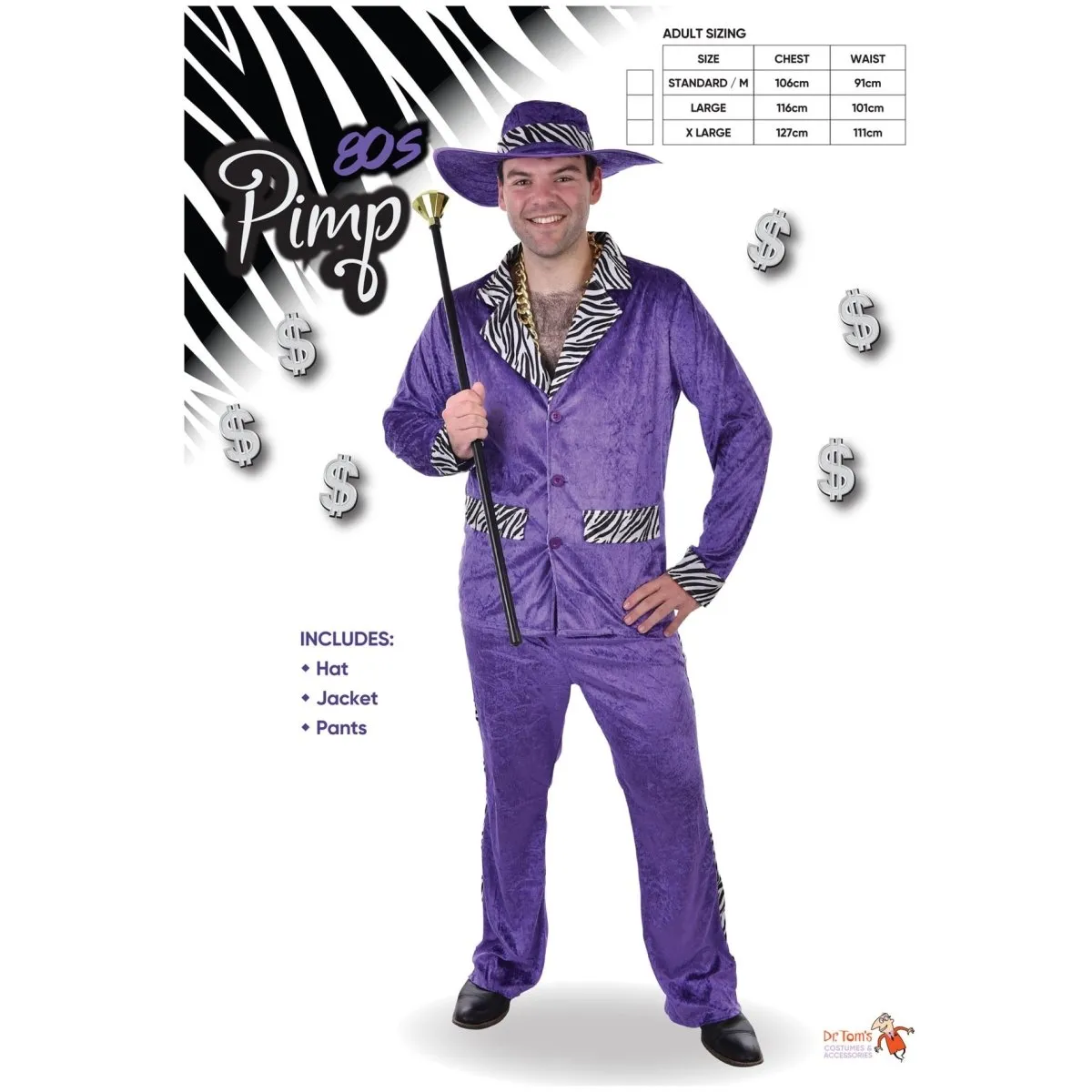 Adult 80's Purple Pimp Costume Suit