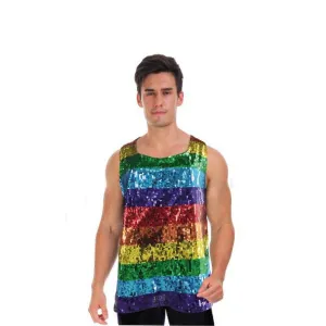 Adult Mardi Gras Mens Rainbow Sequin Singlet