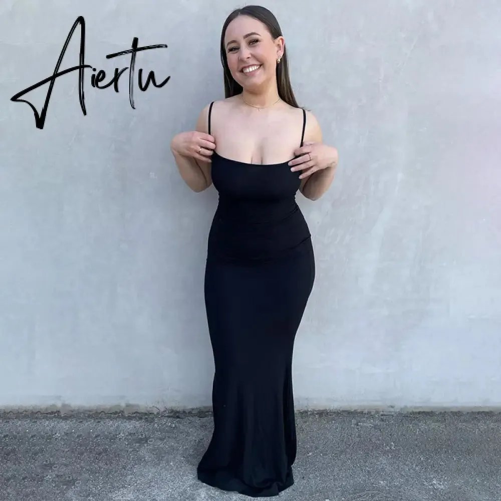 Aiertu  Satin Slip Sleeveless Backless Slim Sexy Maxi Dress Spring Women  Party Y2K Concise Bodycon Elegant  Clothing