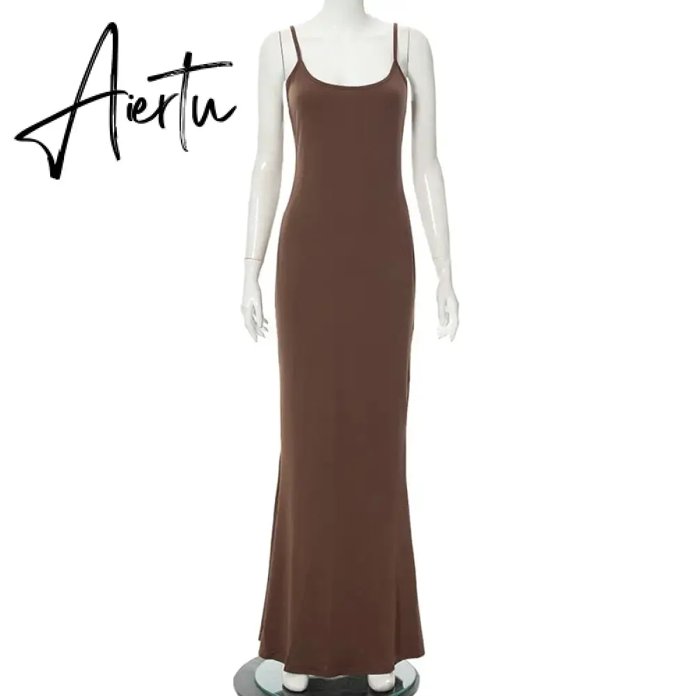 Aiertu  Satin Slip Sleeveless Backless Slim Sexy Maxi Dress Spring Women  Party Y2K Concise Bodycon Elegant  Clothing