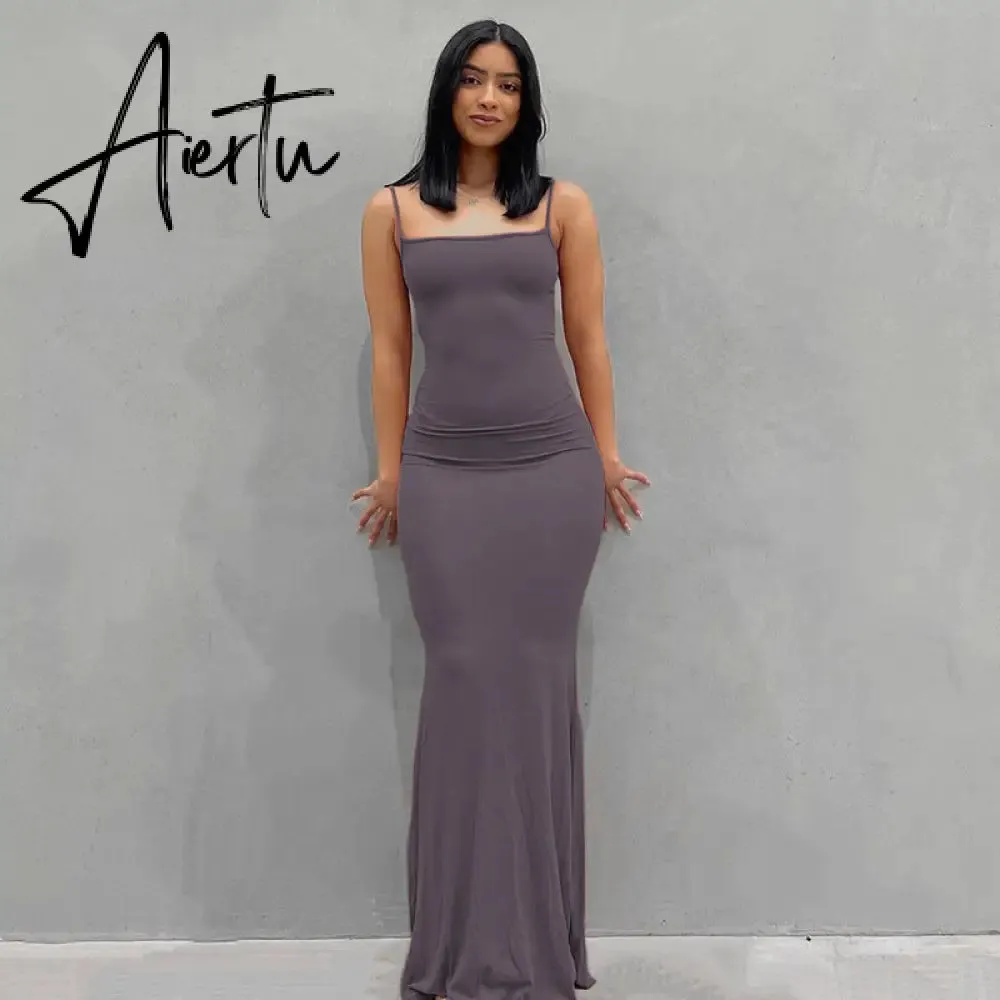 Aiertu  Satin Slip Sleeveless Backless Slim Sexy Maxi Dress Spring Women  Party Y2K Concise Bodycon Elegant  Clothing