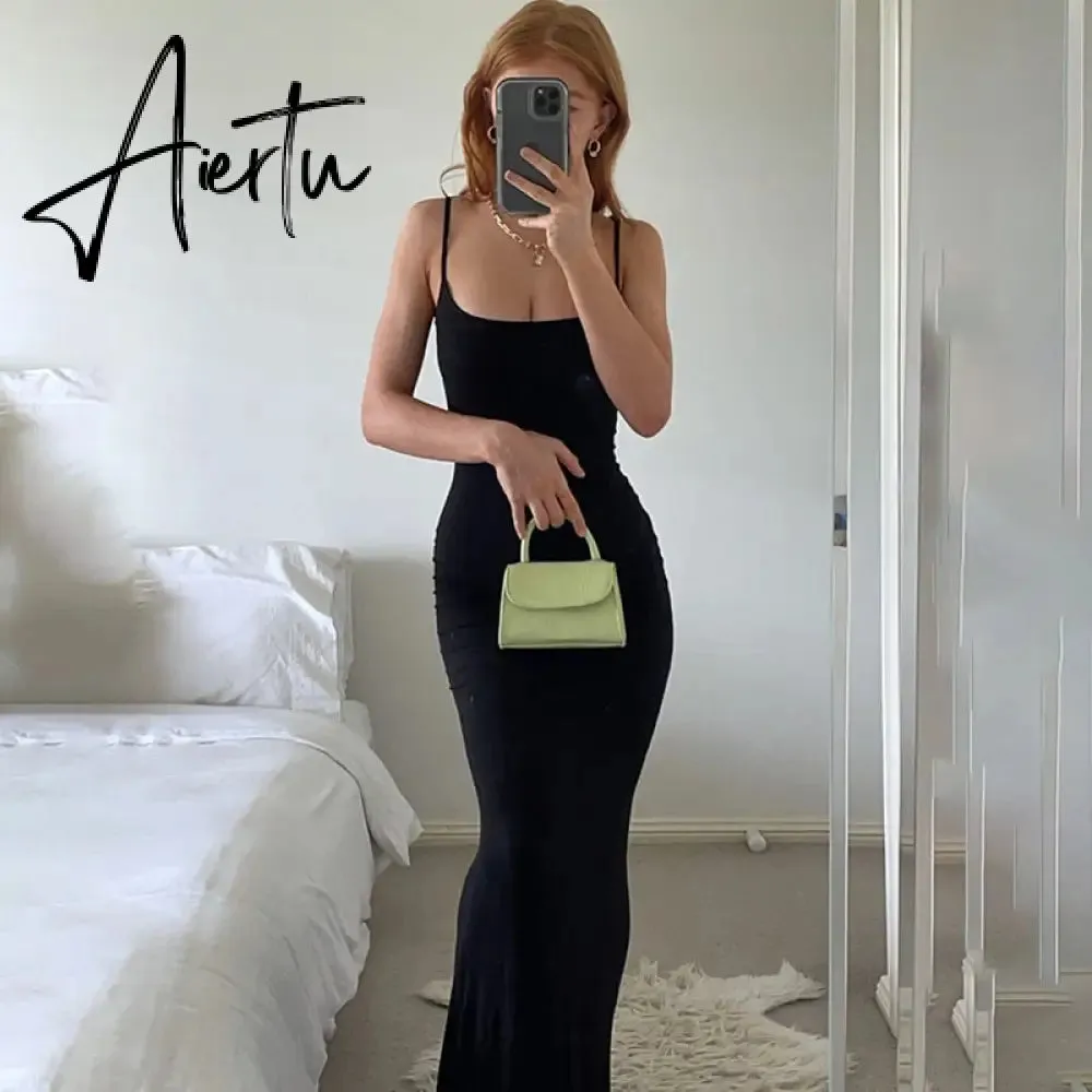 Aiertu  Satin Slip Sleeveless Backless Slim Sexy Maxi Dress Spring Women  Party Y2K Concise Bodycon Elegant  Clothing