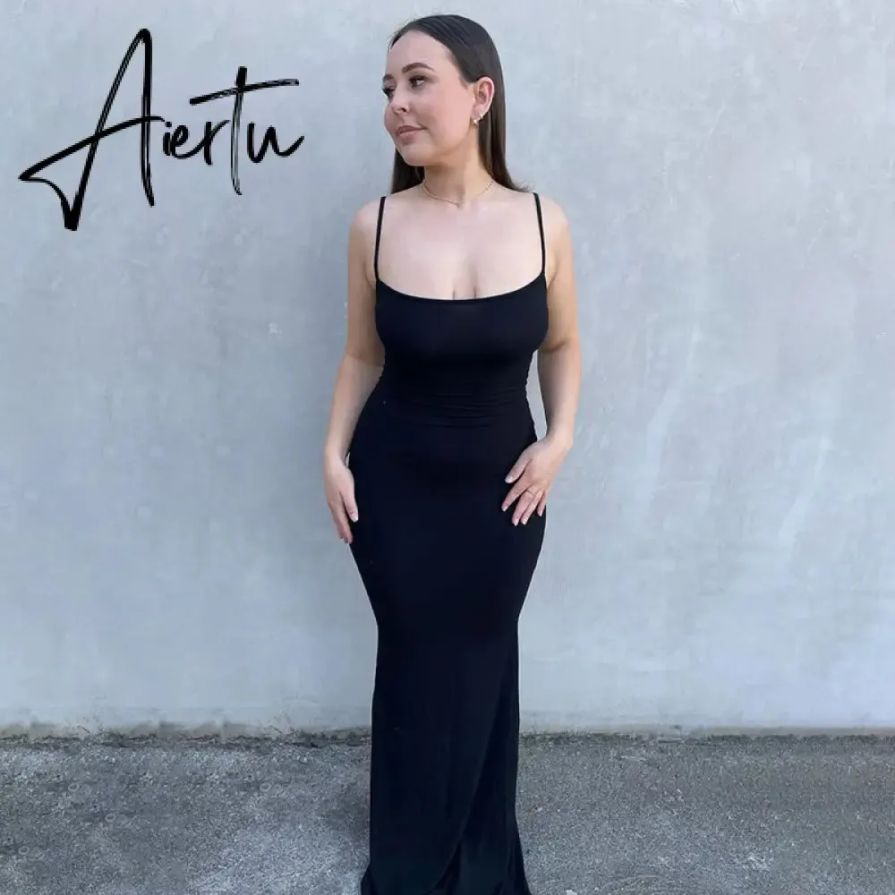 Aiertu  Satin Slip Sleeveless Backless Slim Sexy Maxi Dress Spring Women  Party Y2K Concise Bodycon Elegant  Clothing