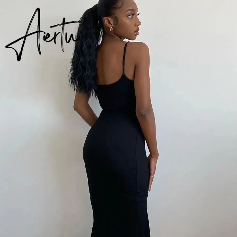 Aiertu  Satin Slip Sleeveless Backless Slim Sexy Maxi Dress Spring Women  Party Y2K Concise Bodycon Elegant  Clothing