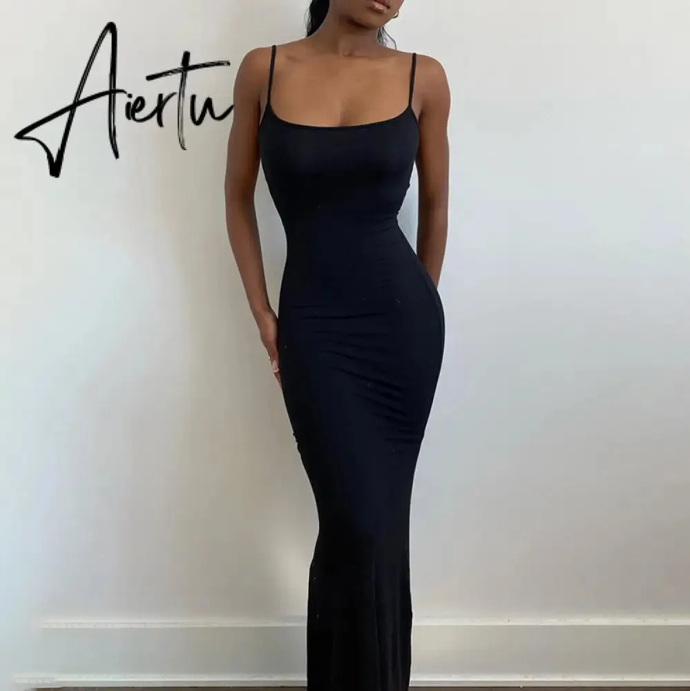 Aiertu  Satin Slip Sleeveless Backless Slim Sexy Maxi Dress Spring Women  Party Y2K Concise Bodycon Elegant  Clothing