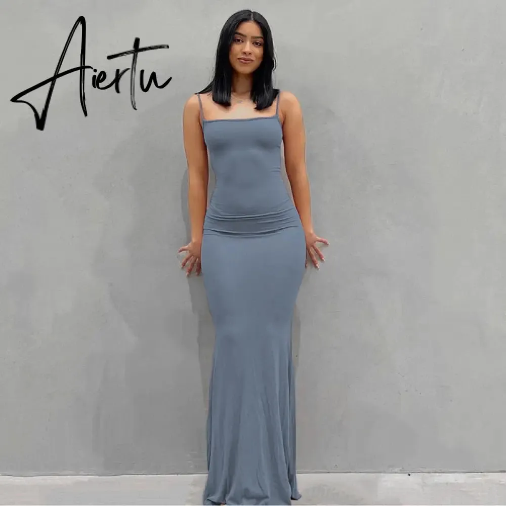 Aiertu  Satin Slip Sleeveless Backless Slim Sexy Maxi Dress Spring Women  Party Y2K Concise Bodycon Elegant  Clothing