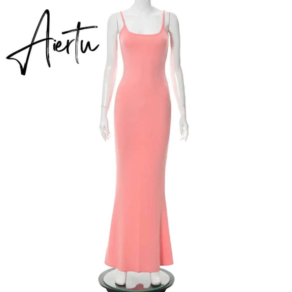 Aiertu  Satin Slip Sleeveless Backless Slim Sexy Maxi Dress Spring Women  Party Y2K Concise Bodycon Elegant  Clothing