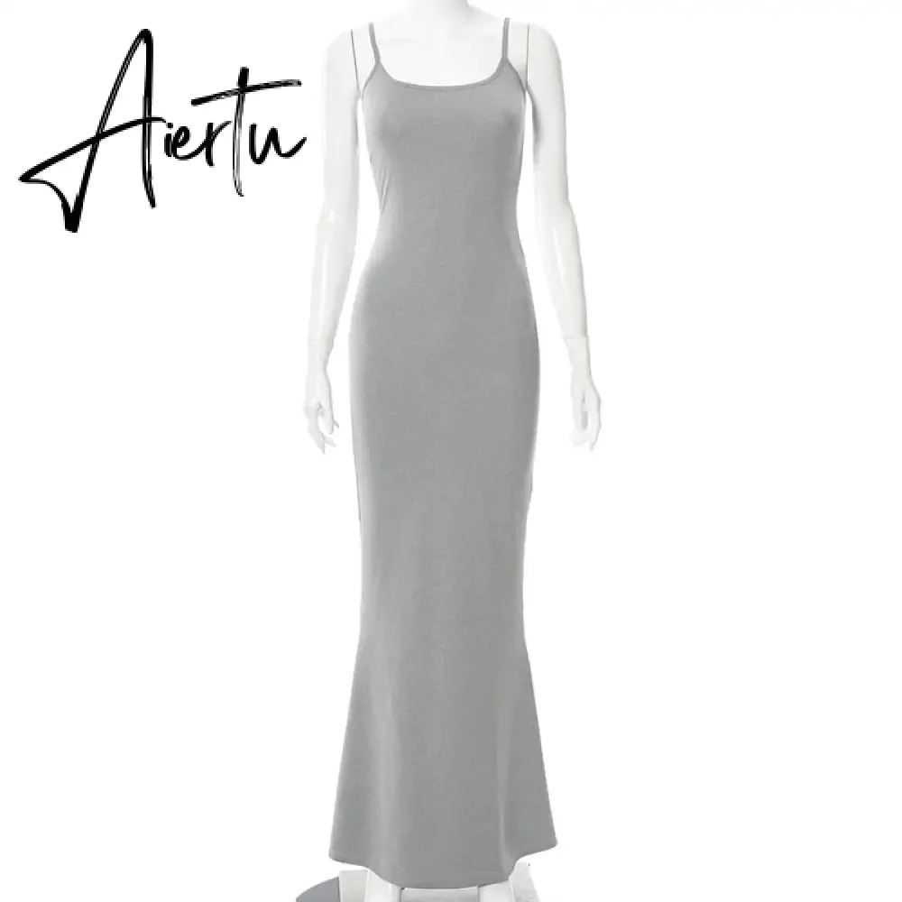 Aiertu  Satin Slip Sleeveless Backless Slim Sexy Maxi Dress Spring Women  Party Y2K Concise Bodycon Elegant  Clothing