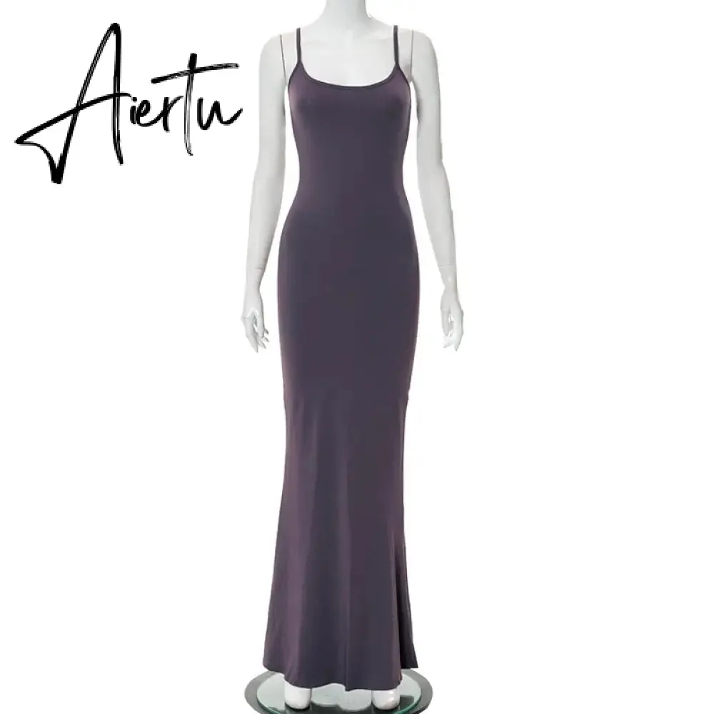 Aiertu  Satin Slip Sleeveless Backless Slim Sexy Maxi Dress Spring Women  Party Y2K Concise Bodycon Elegant  Clothing