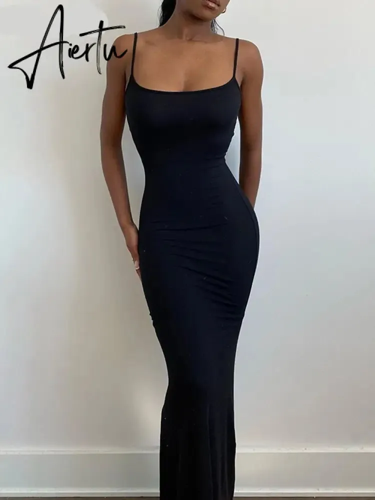 Aiertu  Satin Slip Sleeveless Backless Slim Sexy Maxi Dress Spring Women  Party Y2K Concise Bodycon Elegant  Clothing