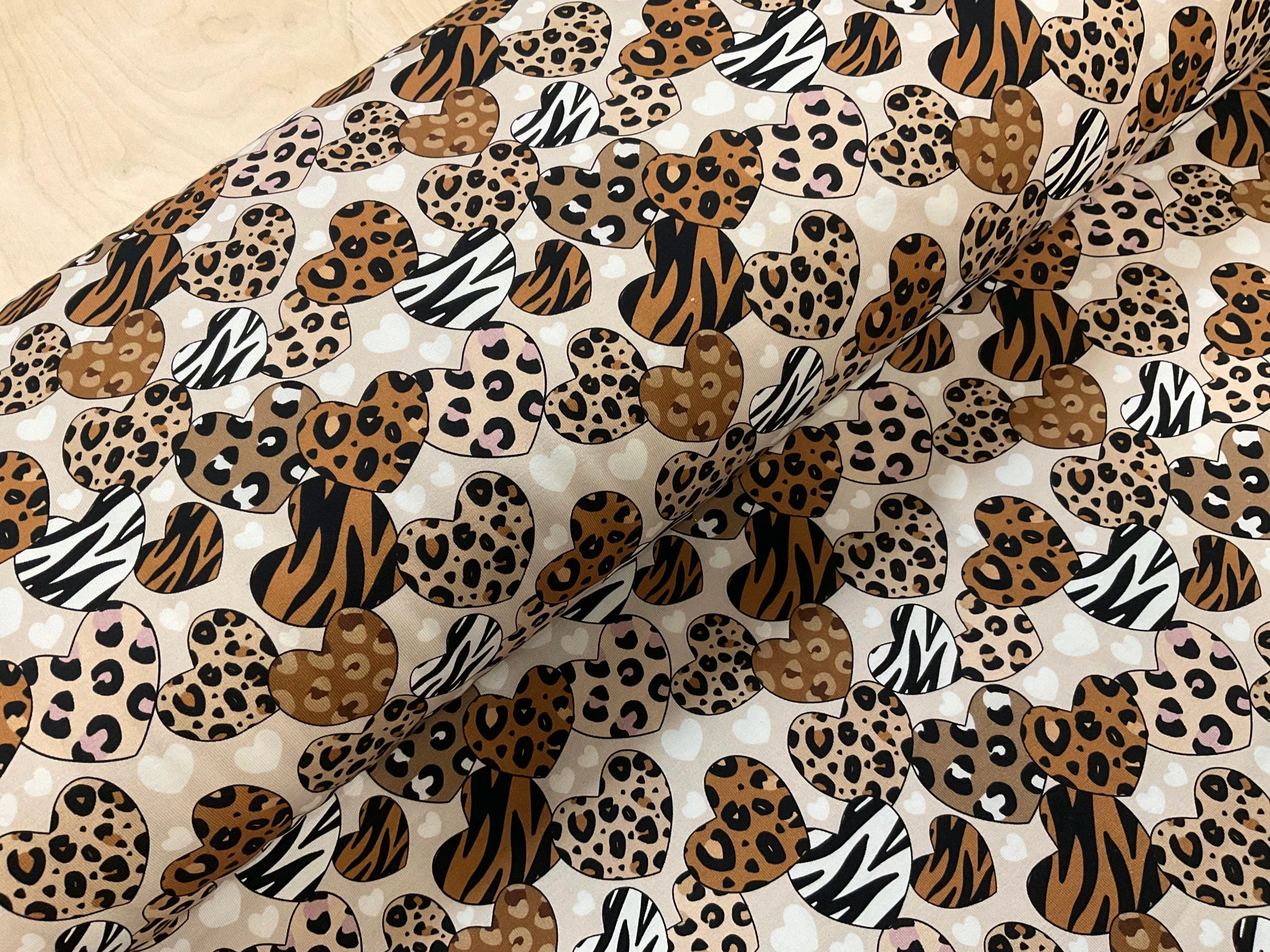 Animal Print Hearts Cotton Jersey