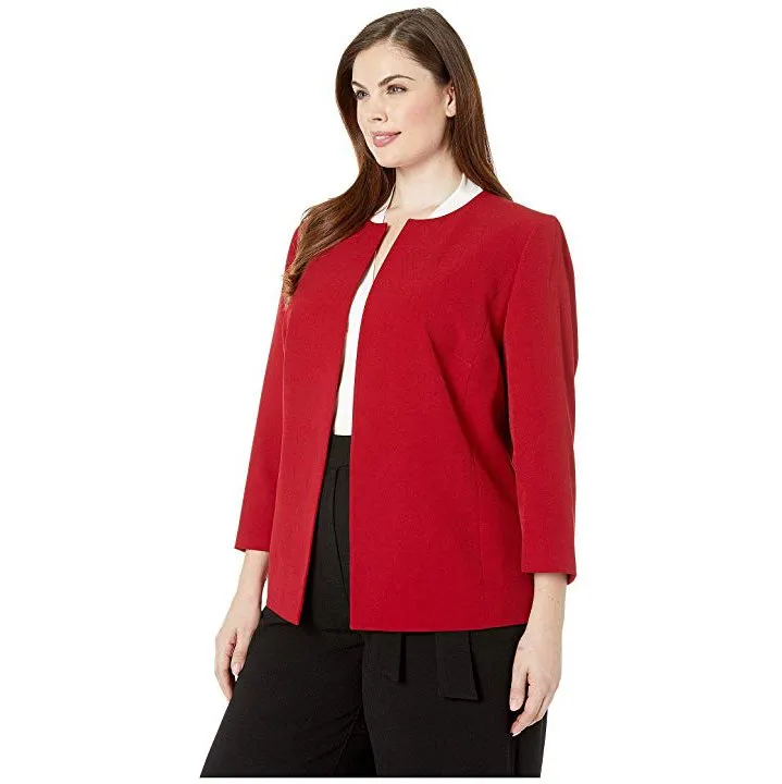 Anne Klein Womens Red Open Front Crepe Jacket, Plus Size 0X