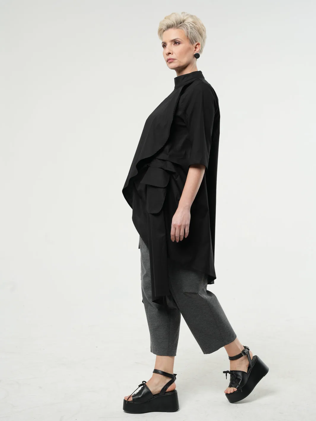 Asymmetric Tunic Shirt In Black