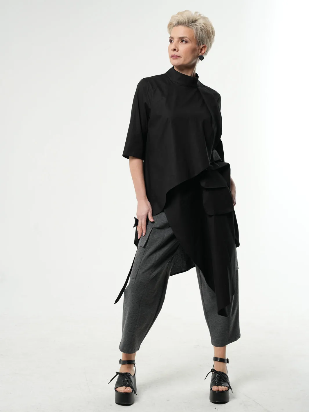 Asymmetric Tunic Shirt In Black