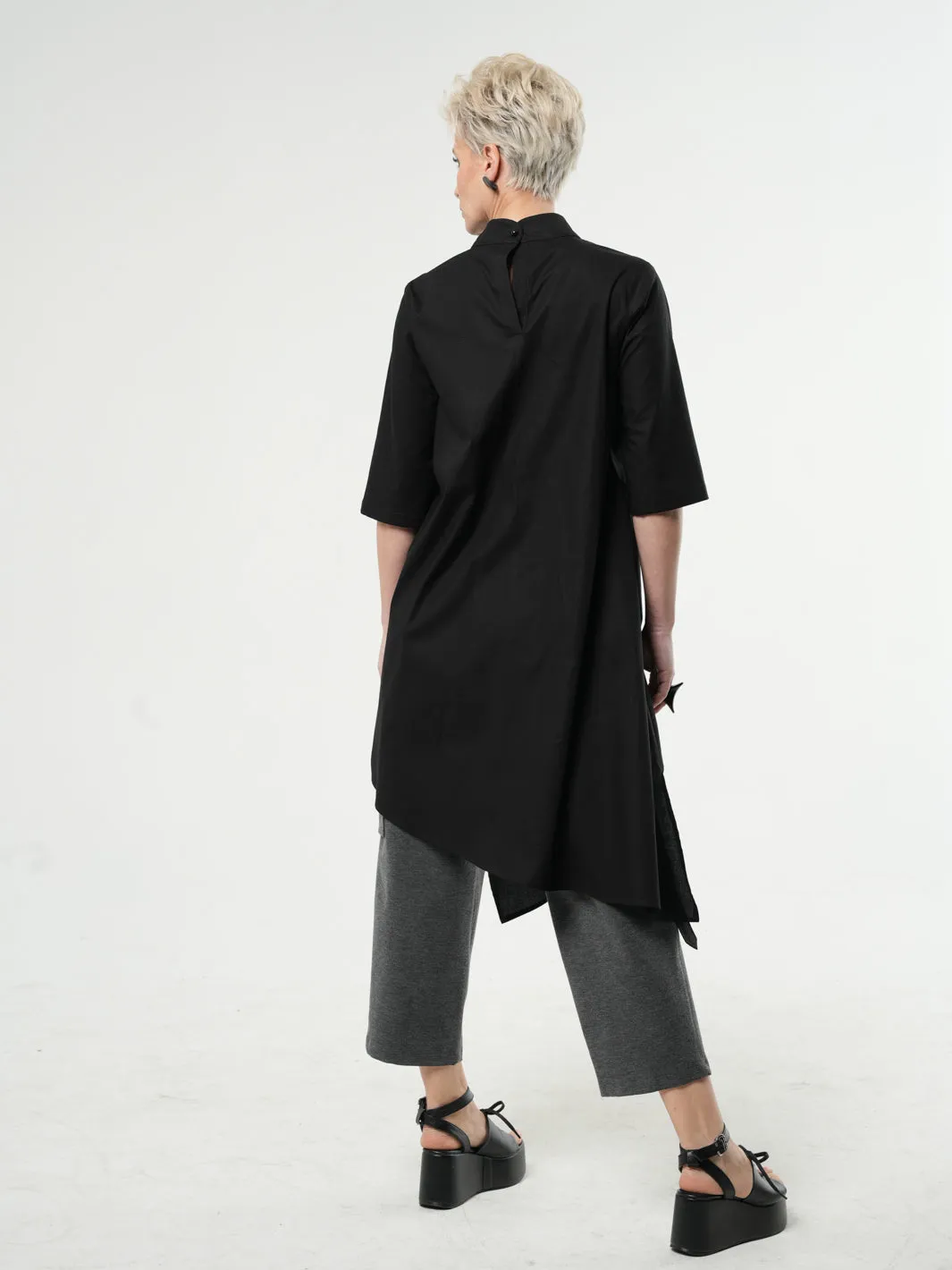 Asymmetric Tunic Shirt In Black