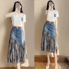 Asymmetrical Patchwork Denim Skirt