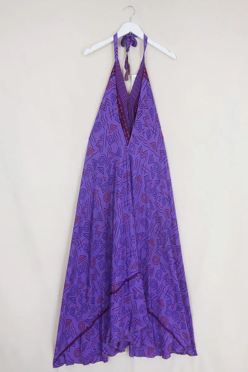 Athena Maxi Dress - Vintage Sari - Purple Grape Swirl - Free Size M/L