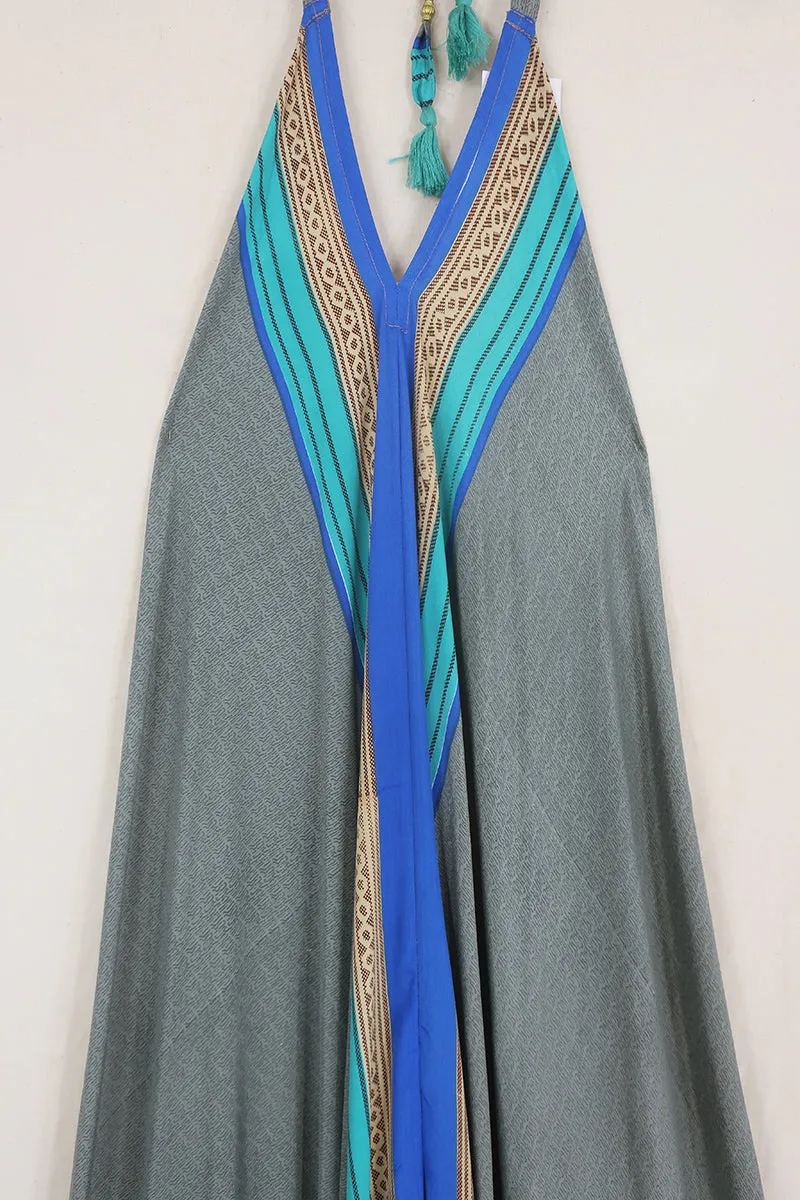 Athena Maxi Dress - Vintage Sari - Silver Stripe - Free Size S/M