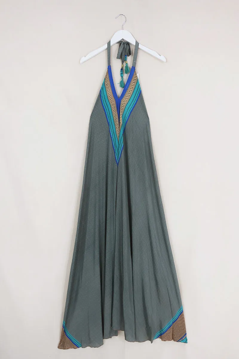 Athena Maxi Dress - Vintage Sari - Silver Stripe - Free Size S/M