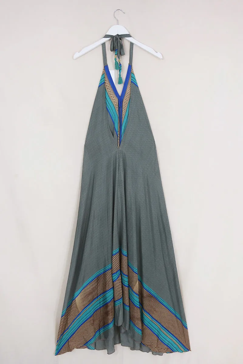 Athena Maxi Dress - Vintage Sari - Silver Stripe - Free Size S/M