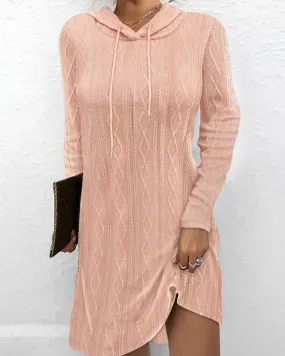 Autumn New Solid Color Long Sleeve Hooded Pullover Knit Dress