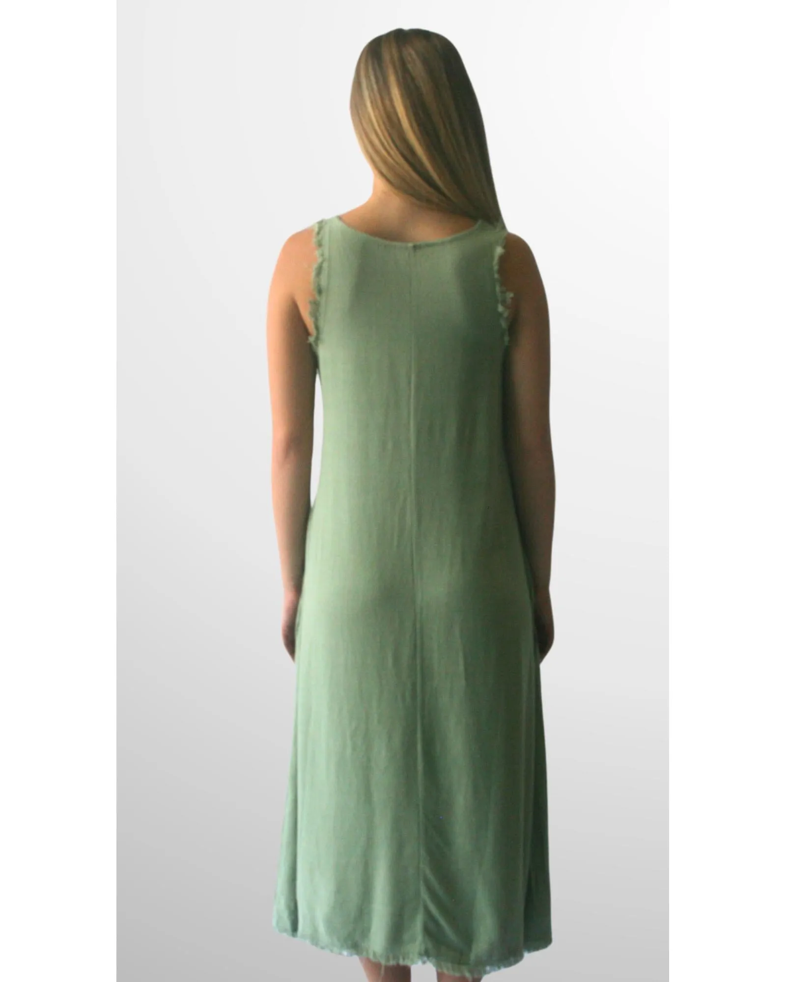 Azura Chic Womens Casual Green Cotton Sleeveless Dress