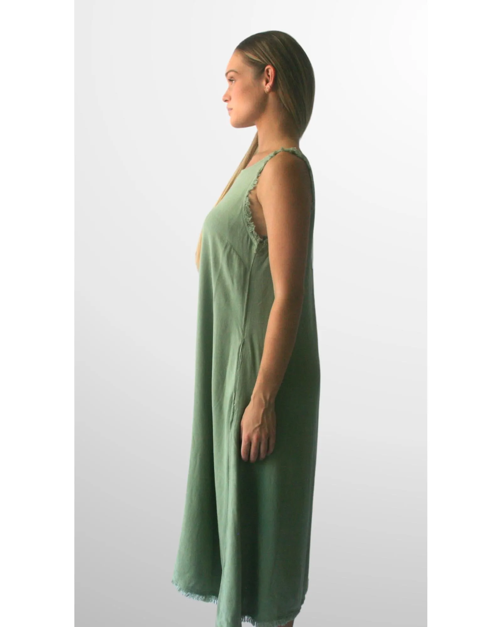 Azura Chic Womens Casual Green Cotton Sleeveless Dress