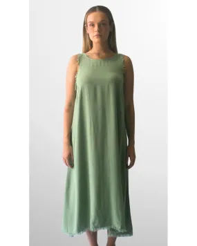 Azura Chic Womens Casual Green Cotton Sleeveless Dress