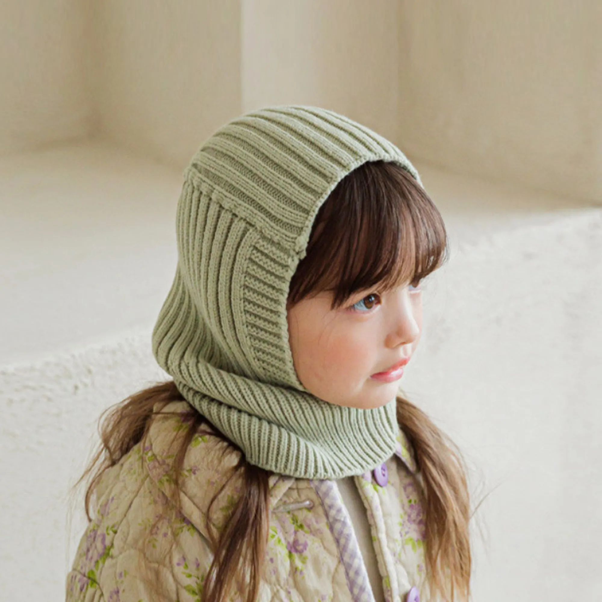 Baby Balaclava Hat Scarf Knitted Beanie | Beige