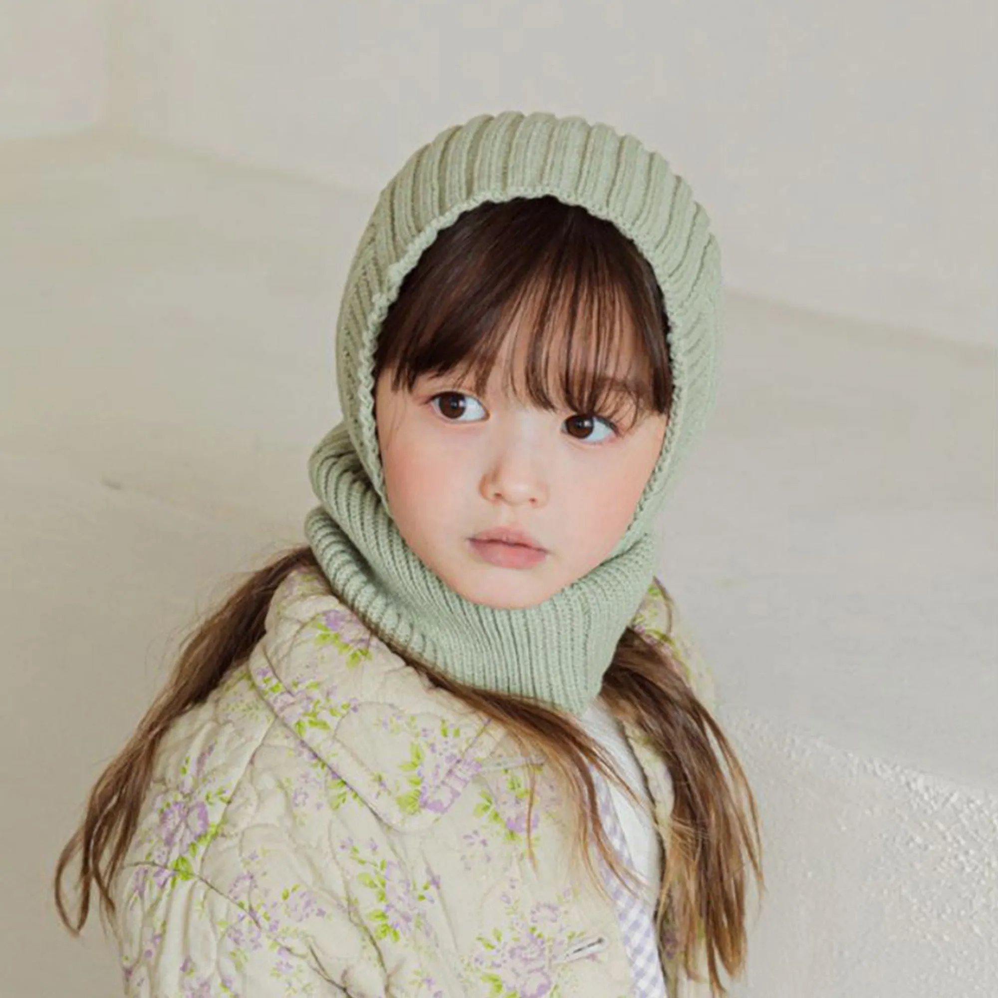 Baby Balaclava Hat Scarf Knitted Beanie | Beige