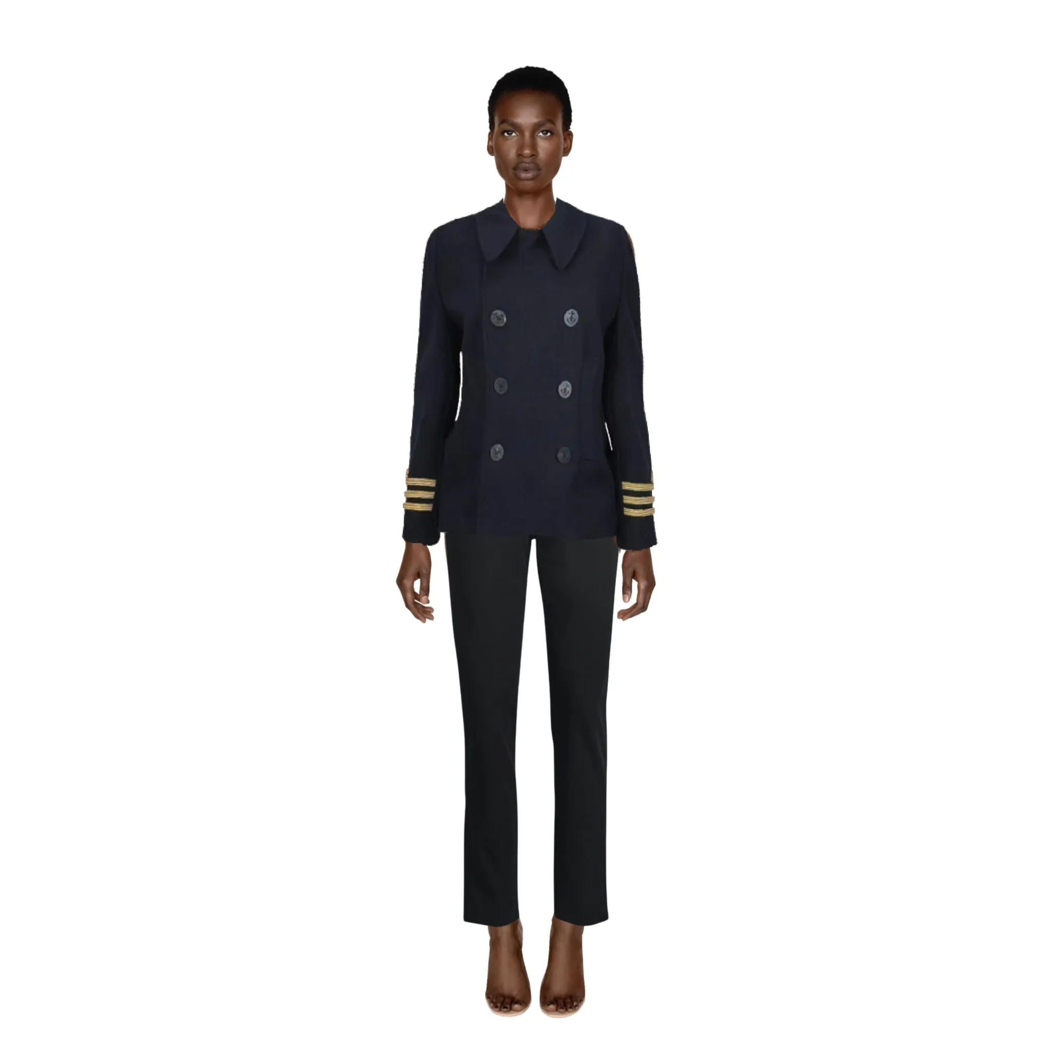 BALENCIAGA Navy Sailor Peacoat with Yellow Rope Trim | Size 40EU