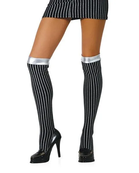 Black And Silver Stripe Thigh High Tights for Adults