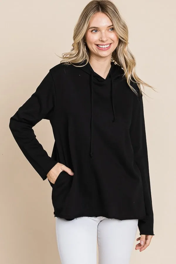 BLACK HOODIE LONG SLEEVE TOP