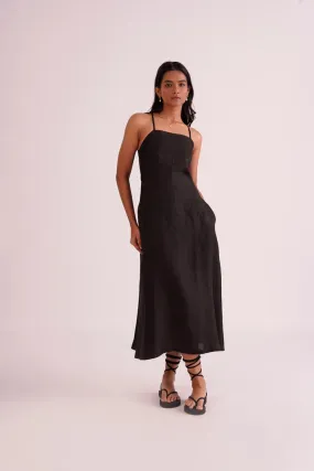 Black Slim fit Classic A- line midi dress