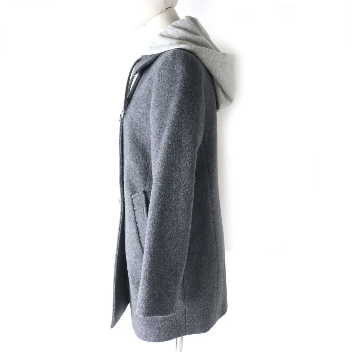 BlancVert Wool Hooded Peacoat Long Coat Women