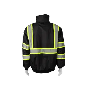 BQBJ-LG Enhanced Visibility Waterproof Black Quilted Bomber Jacket With Lime Contrast Binding