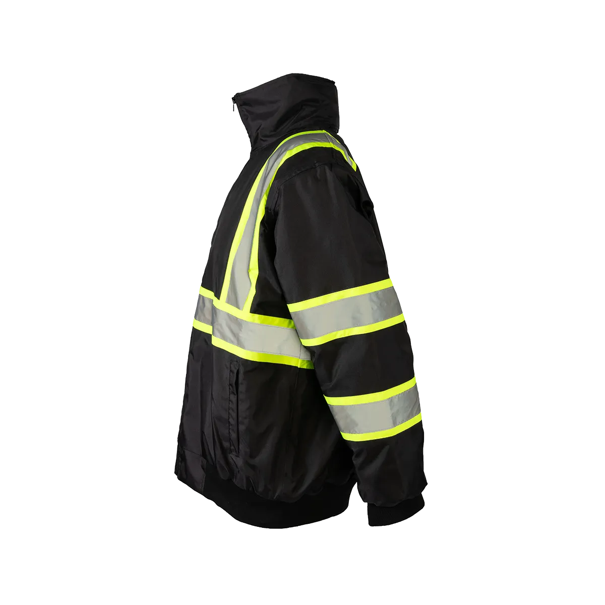 BQBJ-LG Enhanced Visibility Waterproof Black Quilted Bomber Jacket With Lime Contrast Binding