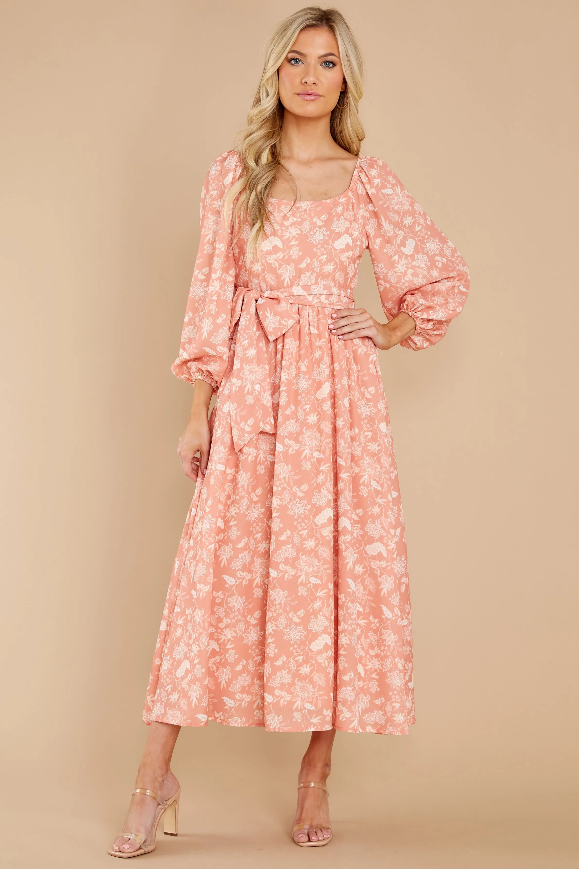 Bright Smiles Peach Floral Print Maxi Dress