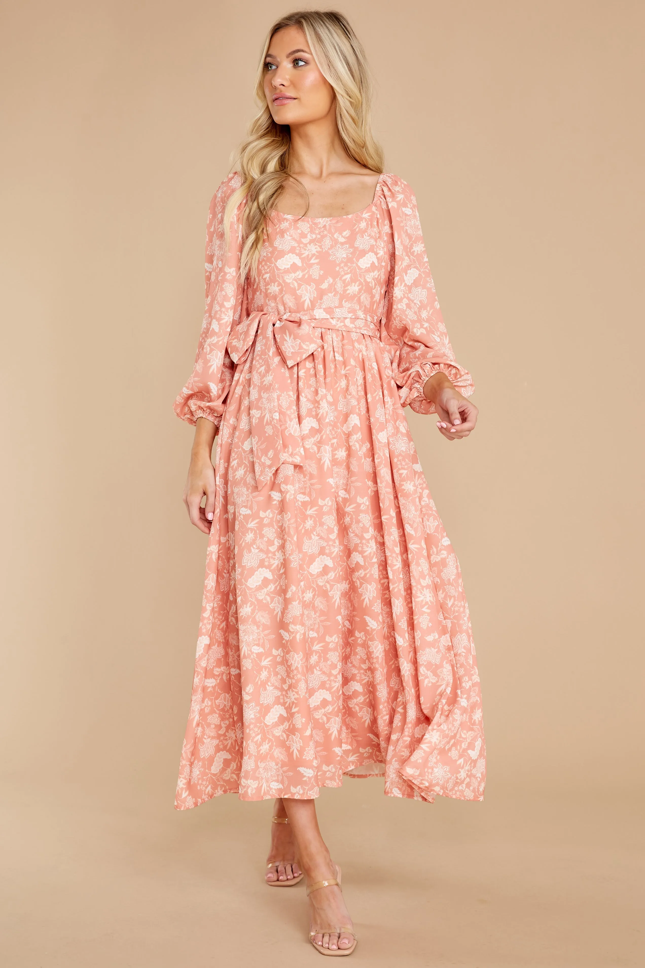 Bright Smiles Peach Floral Print Maxi Dress