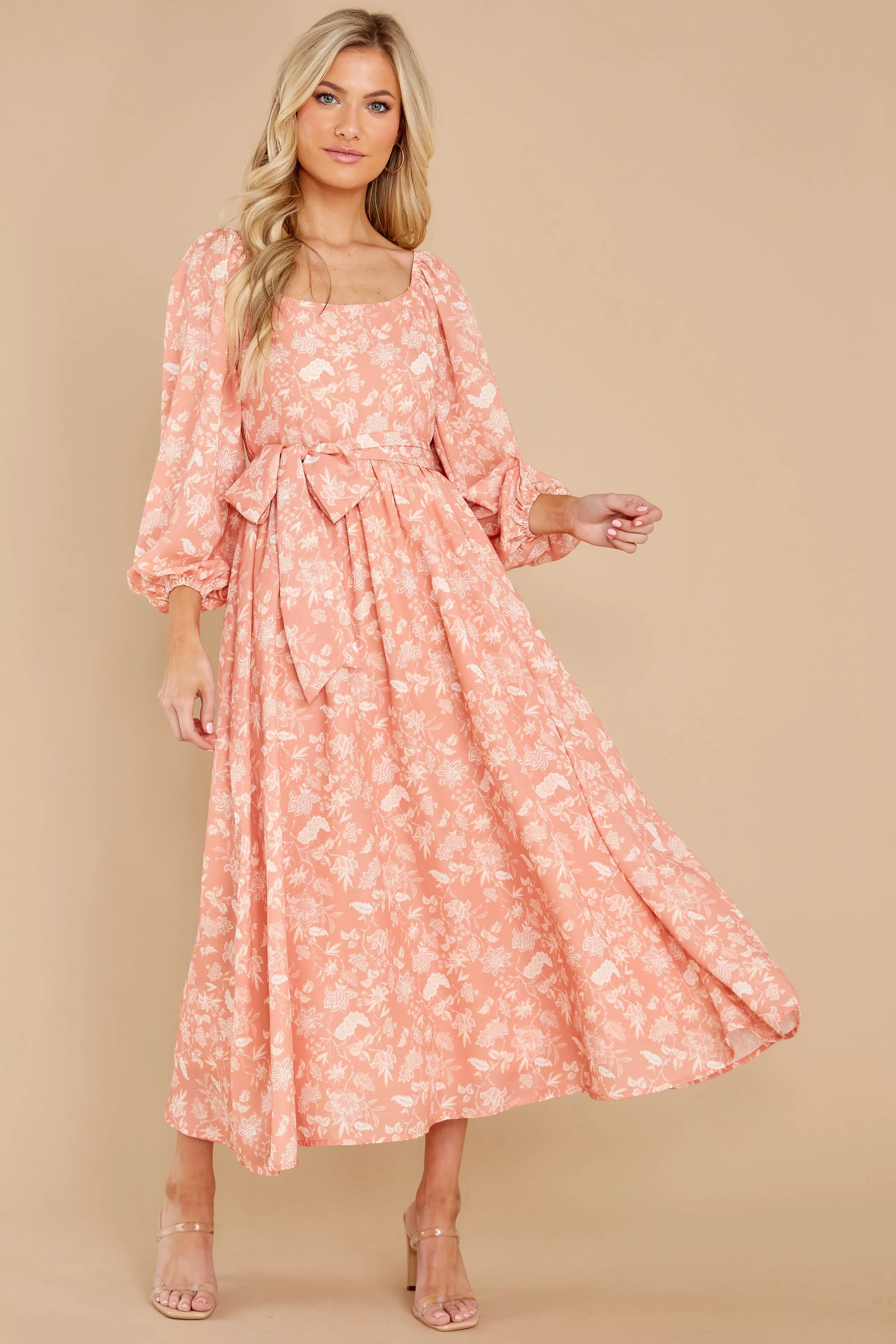 Bright Smiles Peach Floral Print Maxi Dress