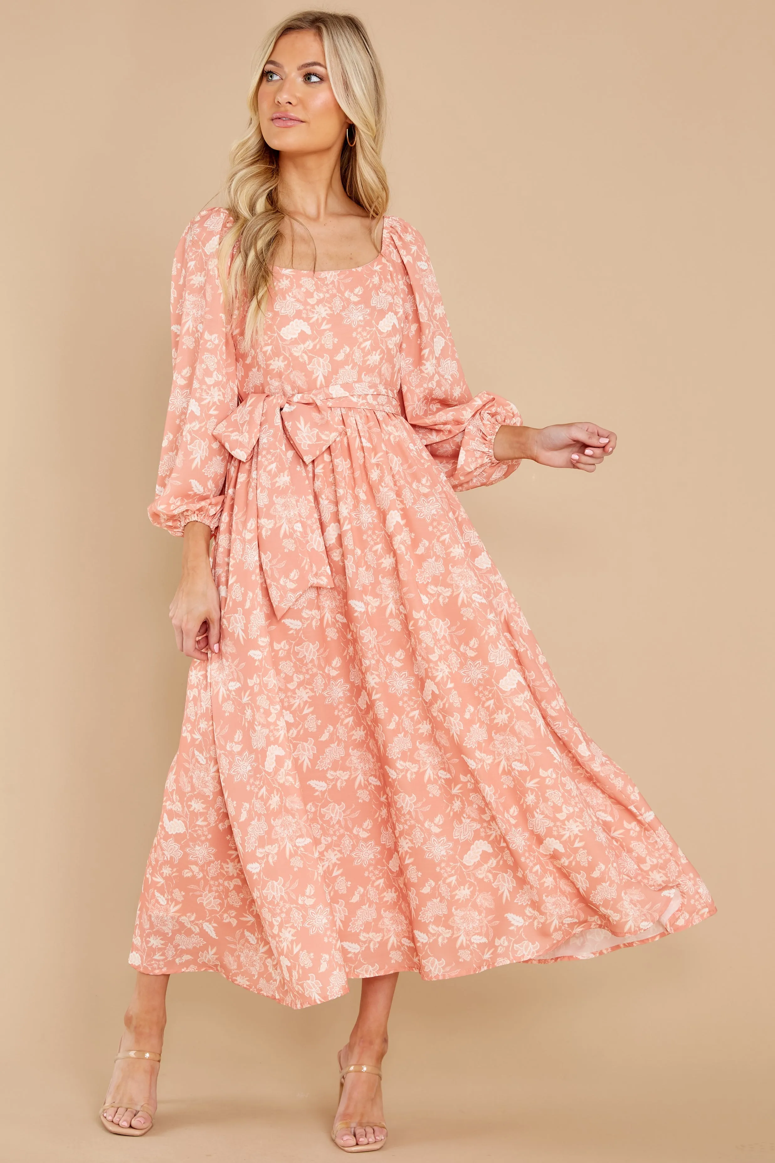 Bright Smiles Peach Floral Print Maxi Dress