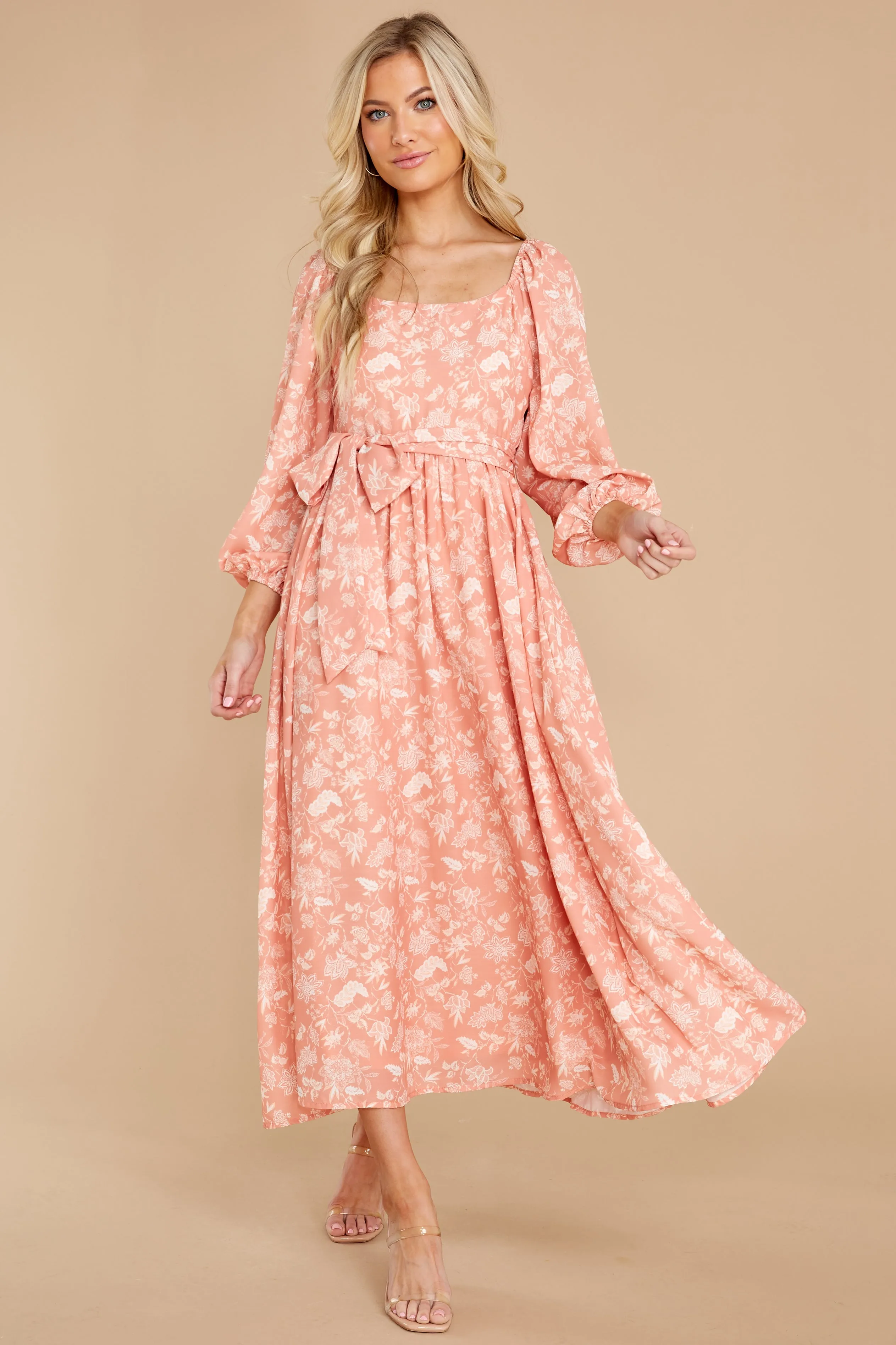 Bright Smiles Peach Floral Print Maxi Dress