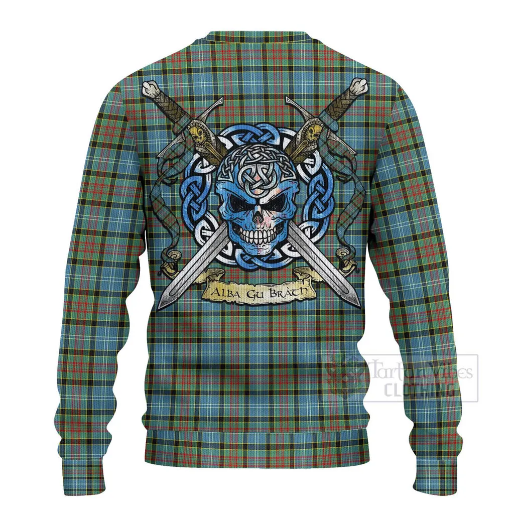 Brisbane Tartan Ugly Sweater with Family Crest Celtic Skull Style