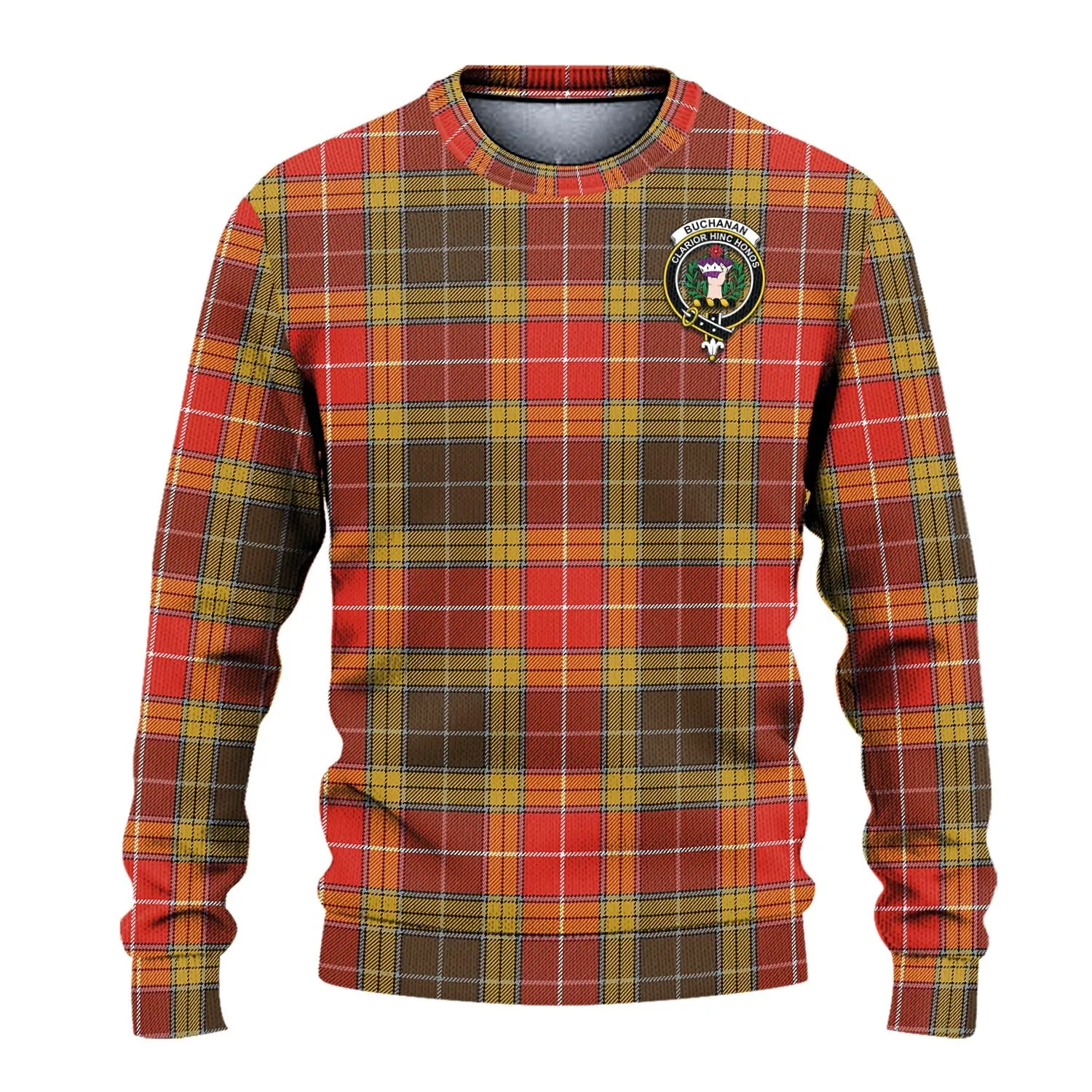 Buchanan Old Set Weathered Tartan Ugly Sweater with Family Crest